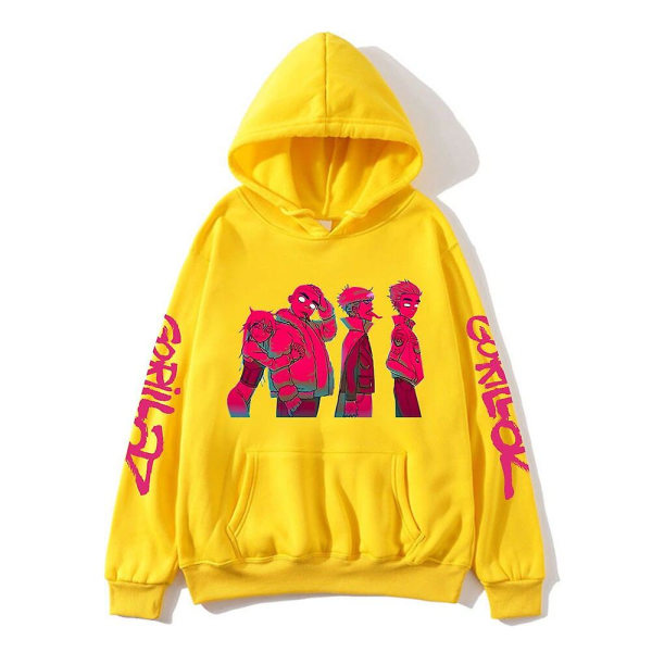 Gorillaz Album Print Luvtröja för män Musikband Sweatshirts Långärmade Cracker Island Kläder Unisex Streetwear Kpop Hösttopp W XL yellow