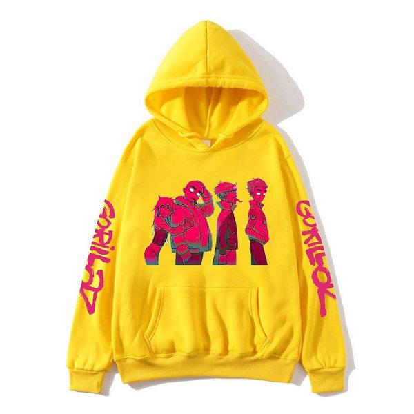 Gorillaz Album Print Luvtröja för män Musikband Sweatshirts Långärmade Cracker Island Kläder Unisex Streetwear Kpop Hösttopp W XXL yellow