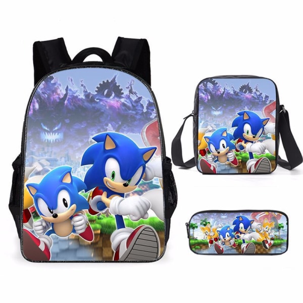 Ny Sonic skolesekk for barn animert 3d-trykt ryggsekk Sonic barnesekk i tre sett Y #33