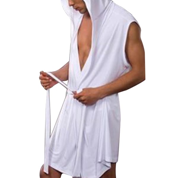 Stilig badekåpe for menn Pyjamas hettegenser Garderobeklær Ermeløs White S