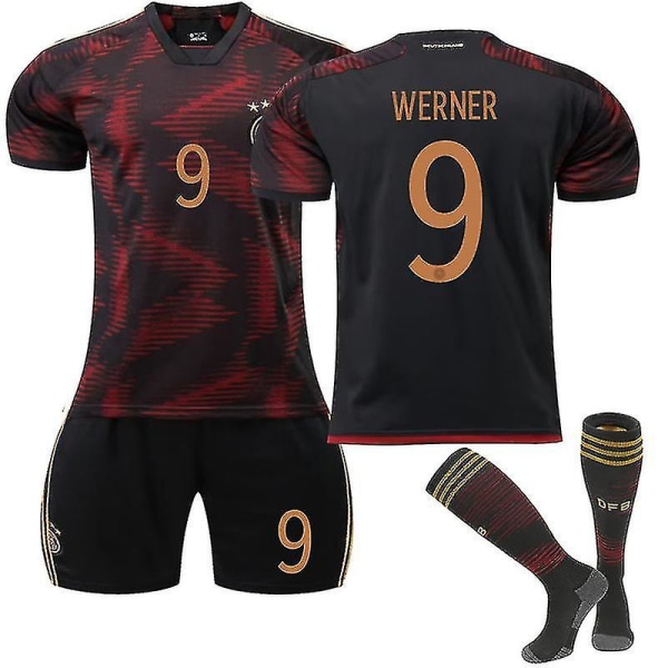 Tysklands landslag bortatröja 22/23 Ny säsong Fotbollströja T-shirts Sportdräkter för barn Tonåringar WERNER 9 XL