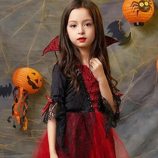 Halloweenkostumer til piger Vampyrprinsessekjole Spøgelseskostumer Børnekappe Cospalykjoler 3-12 år W C 3-4Years