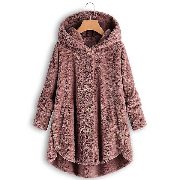 Naisten Oversize-huppari talvi fleece huppari plyysi paksu takki lämmin ulkovaatteet Pink XL