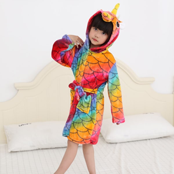 Barnbadrock Djur Unicorn Pyjamas Nattkläder rainbow 7-8Years