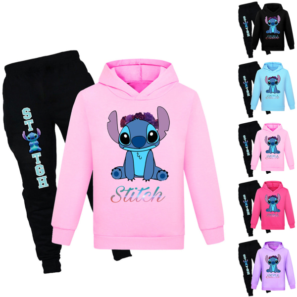 Drenge Piger Lilo og Stitch Hoodies Træningsoveraller Toppe+joggingbukser yz pink 160cm