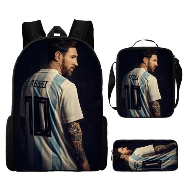 3 stk/ sæt fodboldstjerne Lionel Messi rygsæk elev skoletaske - P3 Backpack + Satchel