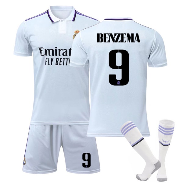 Real Madrid Fc Fotballtrøye Kit Fotballuniformer Sett W BENZEMA 9 28 (150-160cm)