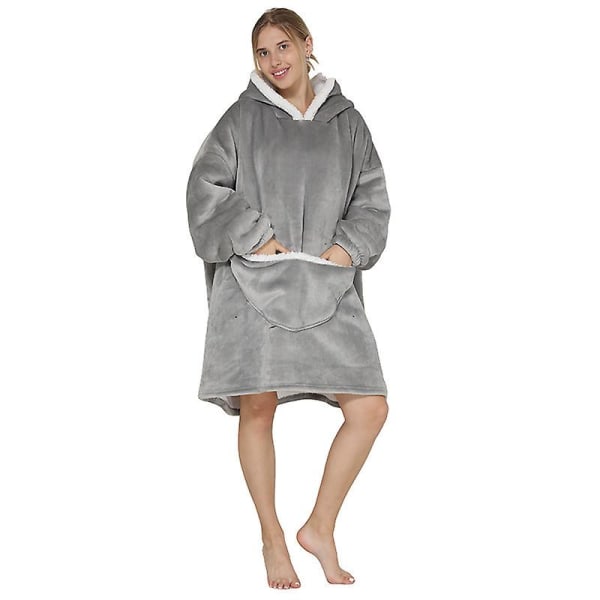 Hoodie Oversized Blanket Sherpa Fleece Ultra Giant Comfy Hooded Sweatshirt Ny Voksen ~ Light Gray