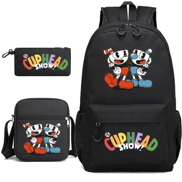 Cuphead rygsæk penalhus skuldertaske pakke (3stk) yz sort