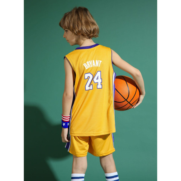Kobe Bryant No.24 Baskettröja Set Lakers Uniform för barn tonåringar W Yellow XL (150-160CM)
