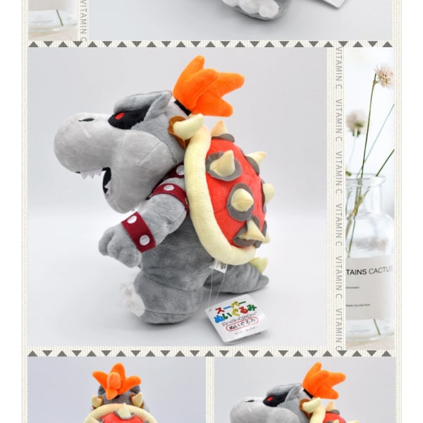 Super Mario Plush 10 Inch Grey King Bowser Koopa Doll Stuffed Animal Soft Anime Collection Toy Dark Limited Edition W