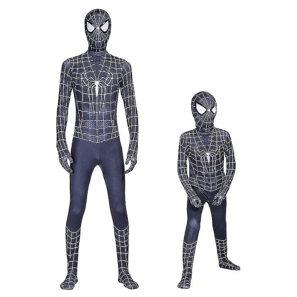 Svart Spiderman Cosplay Superhjältedräkt Barn Vuxen Bodysuit-c 100 Kids (90-100cm)