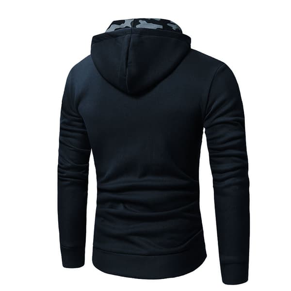 Män Patchwork Hoodie Sweatshirt Pullover Hooded Button Coat Top H Black XXXL