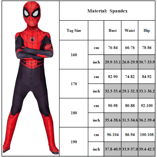 Spider-Man långt hemifrån Spiderman Cosplay Jumpsuit Barn Vuxna 120cm