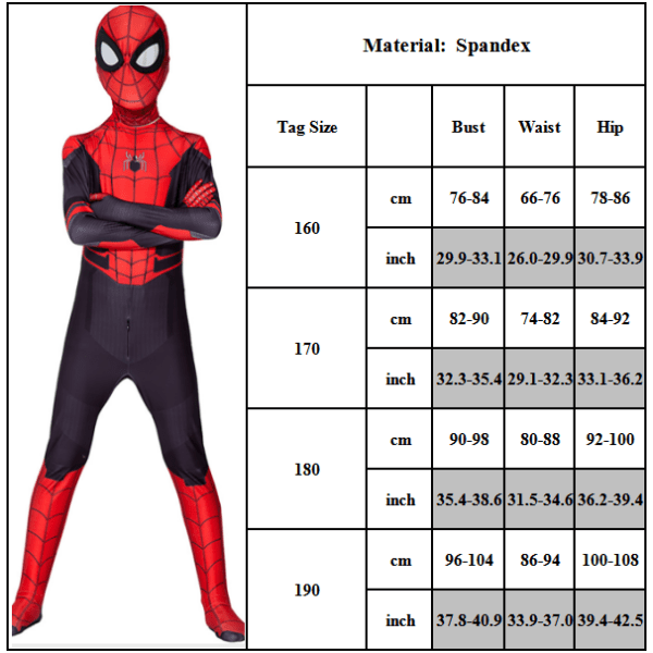 Spider-Man langt hjemmefra Spiderman Cosplay Jumpsuit Børn Voksne 140cm
