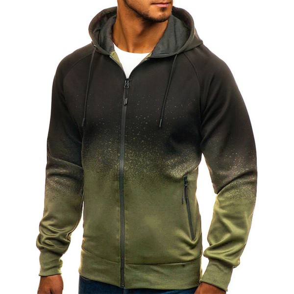 Herre langærmet jakke med lynlås Hoodie skjorte Toppe H Army Green 3XL