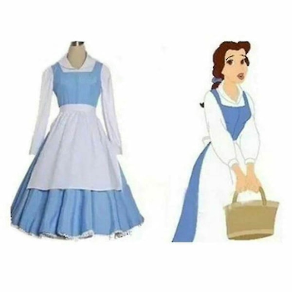 Vuxen Beauty And The Beast Belle Blue Maid Dress Cosplay Kostym Halloween Q V S