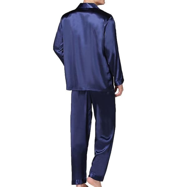 Satin Button-down sett for menn - 2-delt Silky oungewear Navy blue L