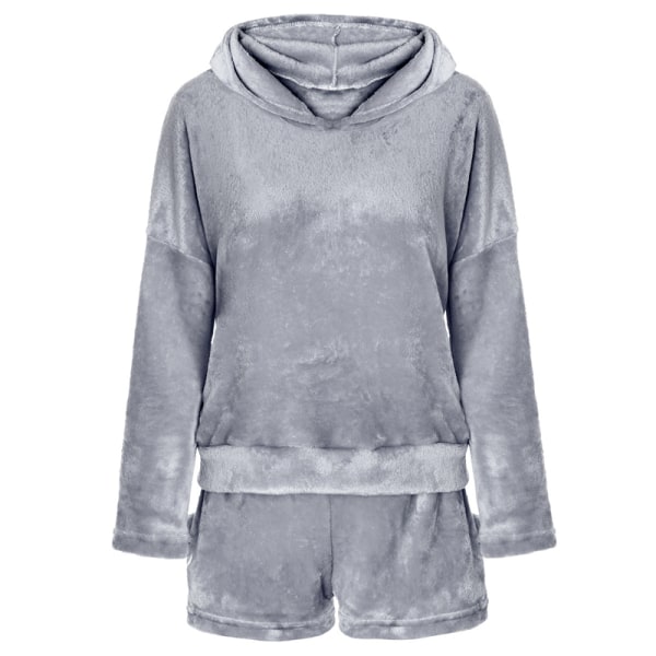 Kvinder fleece fluffy pyjamas natkjole nattesæt Grey M