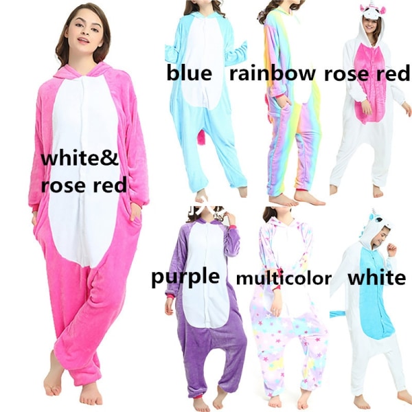 Unisex voksen Onesie pyjamas plysj en bit rainbow L