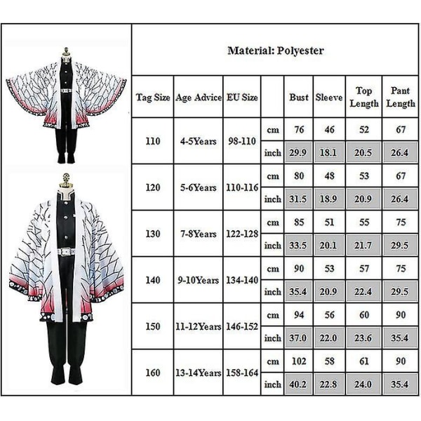 Kids Demon Slayer Animation Cosplay Kostym Outfit Set Kamado Nezuko 9-10 Years Kochou Shinobu 13-14 Years