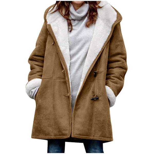 Dame Vinterfrakke Tyk Varm Fleece Hættejakke Dame Casual Plus Size Parka Jakke Brown 4XL