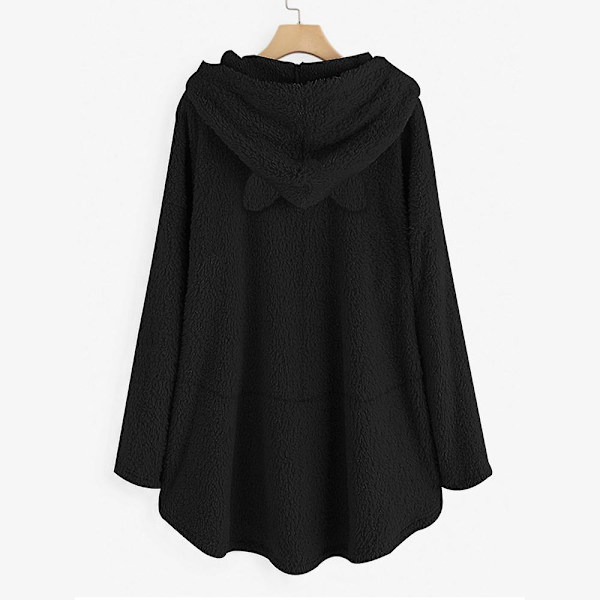Naisten fleece-huppari Talvi Lämmin Casual Sweatshirt Cat Ears Design Löysä pusero W Black XL