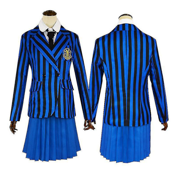 Onsdag Addams Cosplay Anime Kostume Pige 2023 Skoleuniform Kostume Halloween Karneval Fest Udklædning Karakter W Blue 6T-120cm