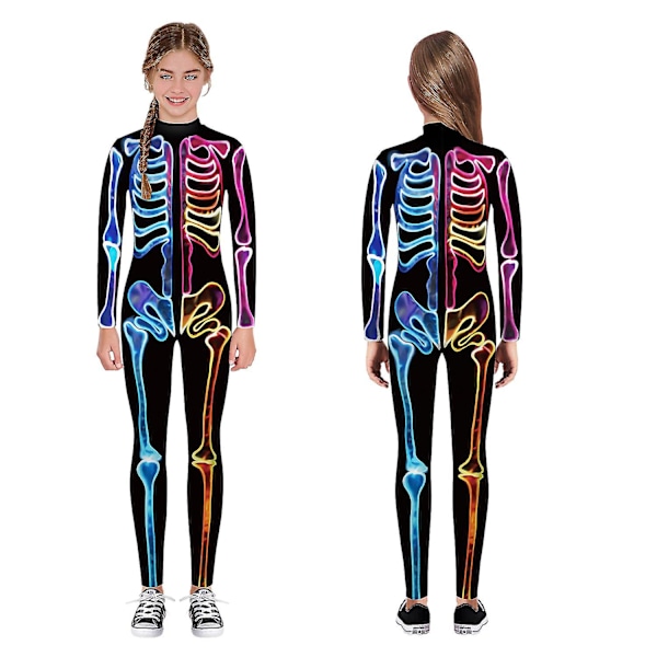 Halloween-skeletdragt til børn og voksne, behagelig Onesie Jumpsuit Tak!！ Colorful L
