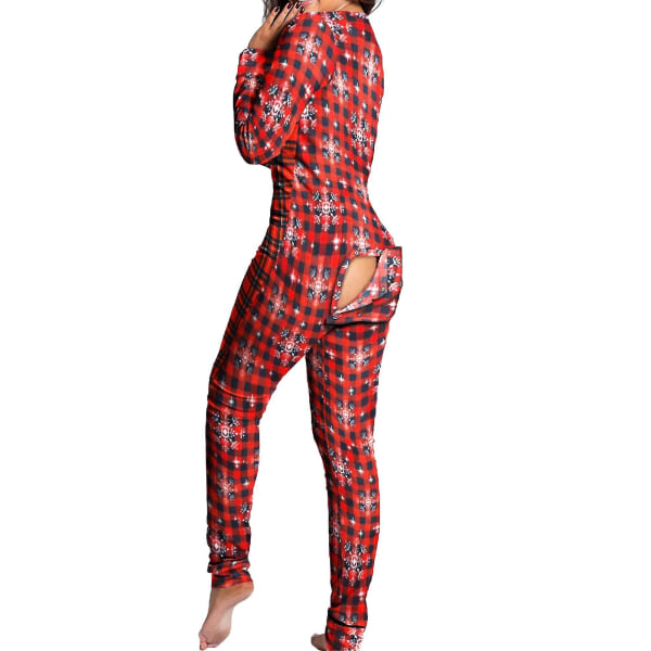 Kvinder Animal Pyjamas One Piece Christmas Bodysuit Jumpsuit Langærmet nattøj W Checkered Snowflake XL