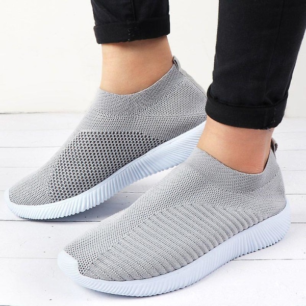 Naisten kävelykengät neulotut verkkokengät Slip On -kengät Andas Flat Pumps Casual Trainers W Grey 40