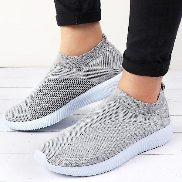 Naisten kävelykengät neulotut verkkokengät Slip On -kengät hengittävät matalat kengät rento lenkkarit W Grey 39