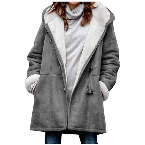 Dame Vinterfrakke Tyk Varm Fleece Hættejakke Dame Casual Plus Size Parka Jakke Gray 4XL