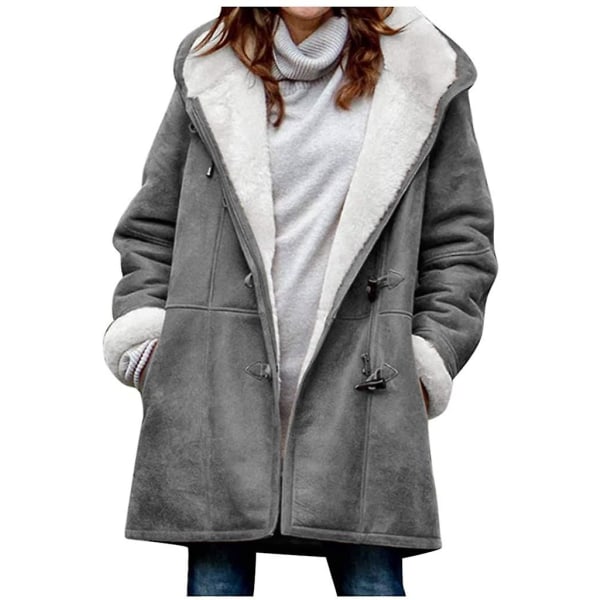 Dame Vinterkåpe Tykk Varm Fleece Hettejakke Dame Casual Plus Size Parka Jakke Gray 3XL