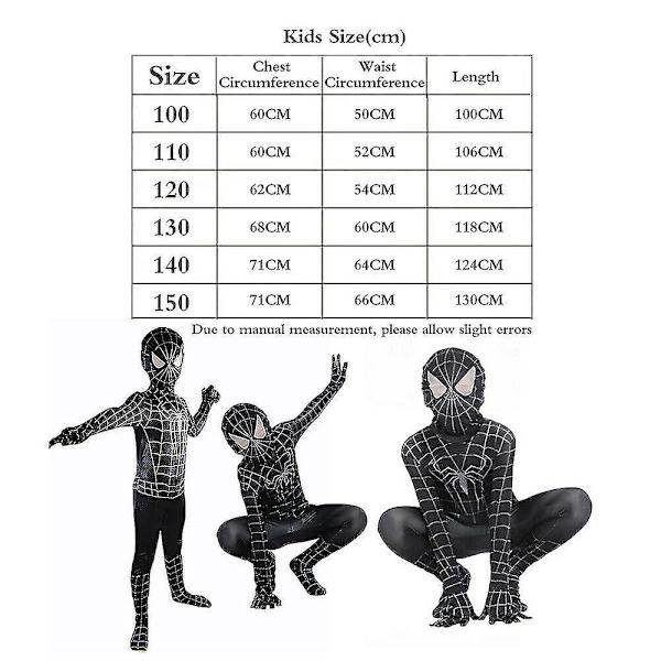 Ikärajaton Halloween-asu Aikuiset Lapset Musta Spider-Man-asu Juhla-asu pojille_m 120CM