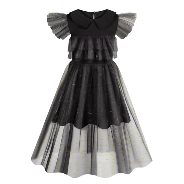 Barn onsdag Addams Cosplay Kostym Klänning Outfits Halloween Y 150cm