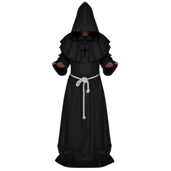 Halloween Cosplay kostume Middelalderlig munkekjole Kostume Mænd Kvinder black XL