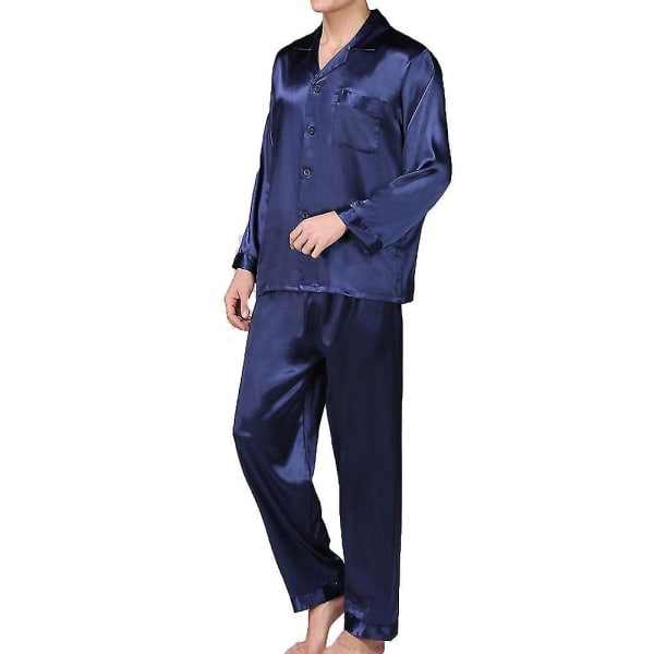 Satin Button-down set för män - 2-delad Silky Loungewear Navy blue M