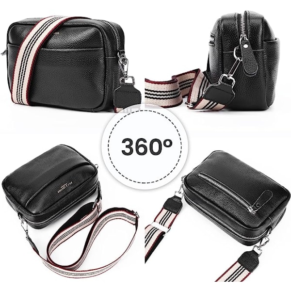 Crossbody-taske til kvinder, lille ægte læder sort Y