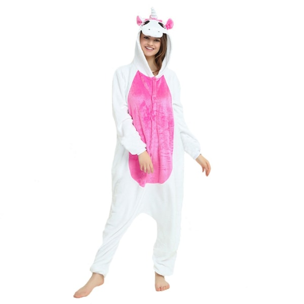 Unisex-aikuisen Onesie-pyjama, plyysiä, yksi kappale white&rosered L