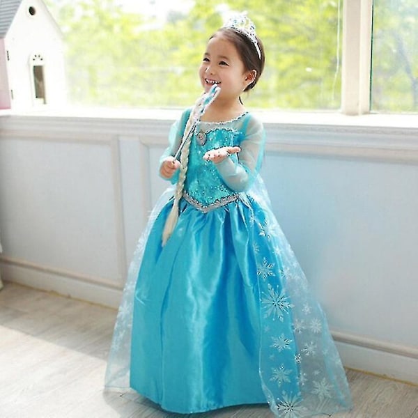 Cosplay Kostyme Fancy Dress Up Barn Jenter Queen Elsa Princess Kjoler - 7-8 Years