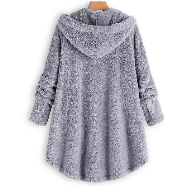 Kvinner Oversize Hettelue Vinter Fleece Hoodie Plysj Tykk Jakke Varme Ytterklær Light Gray L