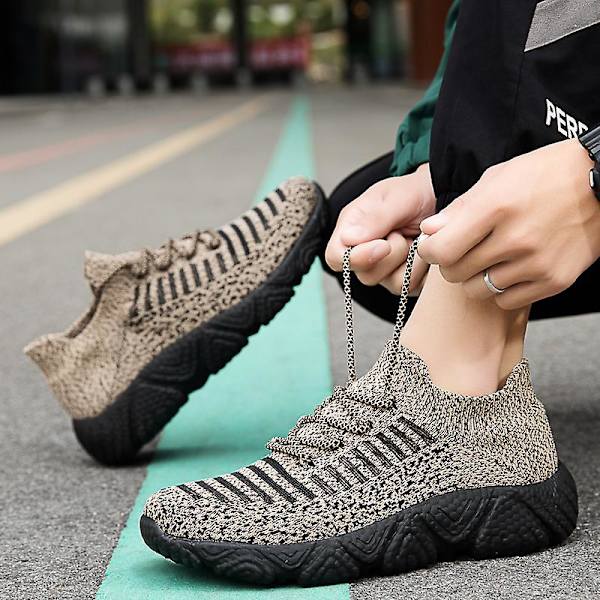 Sneakers til mænd i flugvævet - Åndbare løbesko Mode sportssko 3A830 - Khaki 41