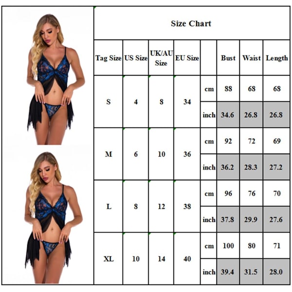 Exiga undertøy for kvinner Bodycon elegante pyjamas todelt med stringtruse bule S