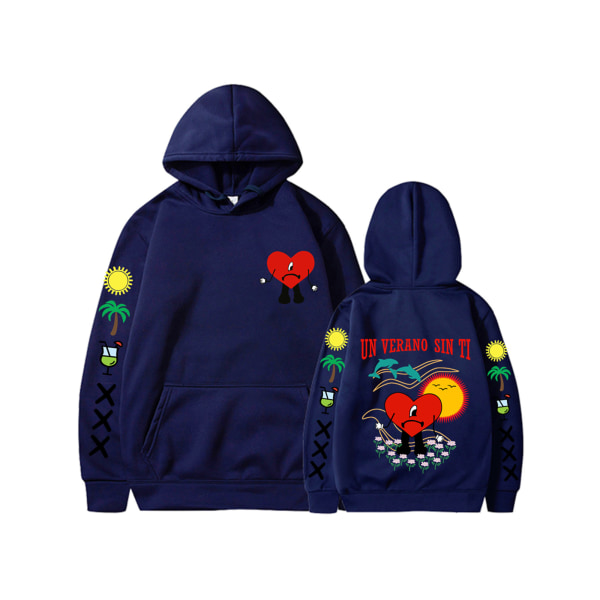 Ny album Bunny Merch Bad un verano sin ti Hoodie Coat Herre Dame - Navy Blue 3XL