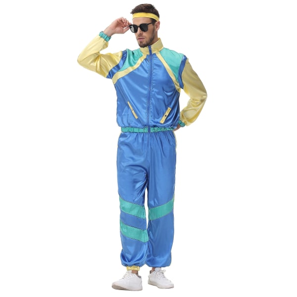Par Hippie Kostymer Man Kvinnor Karneval Halloween Vintage Party 70-tal 80-tal Rock Disco Kläder Kostym Cosplay Outfits Blue XL