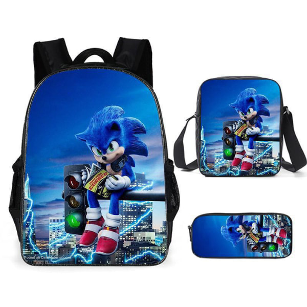 Ny Sonic børneskoletaske animeret 3d-printet rygsæk Sonic børne rygsæk i tre sæt Y #50