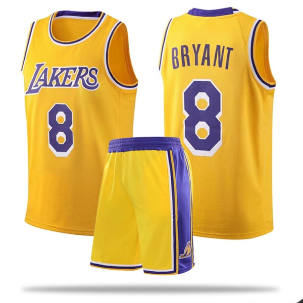 #8 Kobe Bryant Basketball Jerseysæt Lakers Uniform til børn, voksne - gul W 24 (130-140CM)