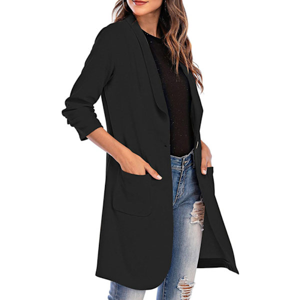 Knäppt mellanlängd Pocket Kacket Arbetsplatsdräkt för kvinnor W black 2XL
