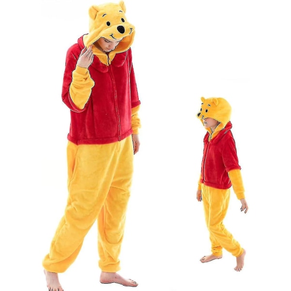 Snug Fit Unisex Onesie -pyjamat, flanelli Cosplay Animal One Piece Halloween -asut yöpuvut kotiasut Q L Y Pooh 105cm